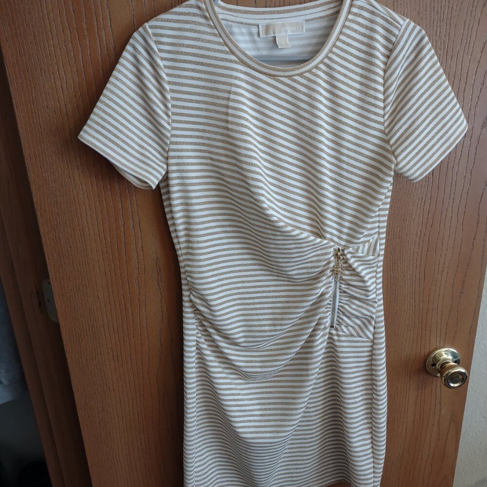 Michael Kors glittery gold striped dress.